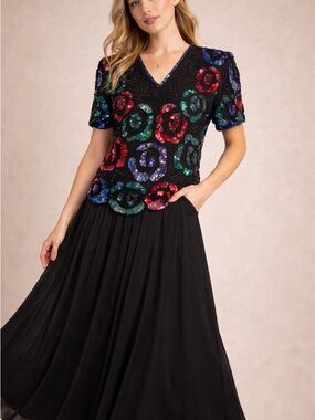 Vintage Stenay Multicolor Sequin Beaded Party Blouse, Evening Wear, 1980